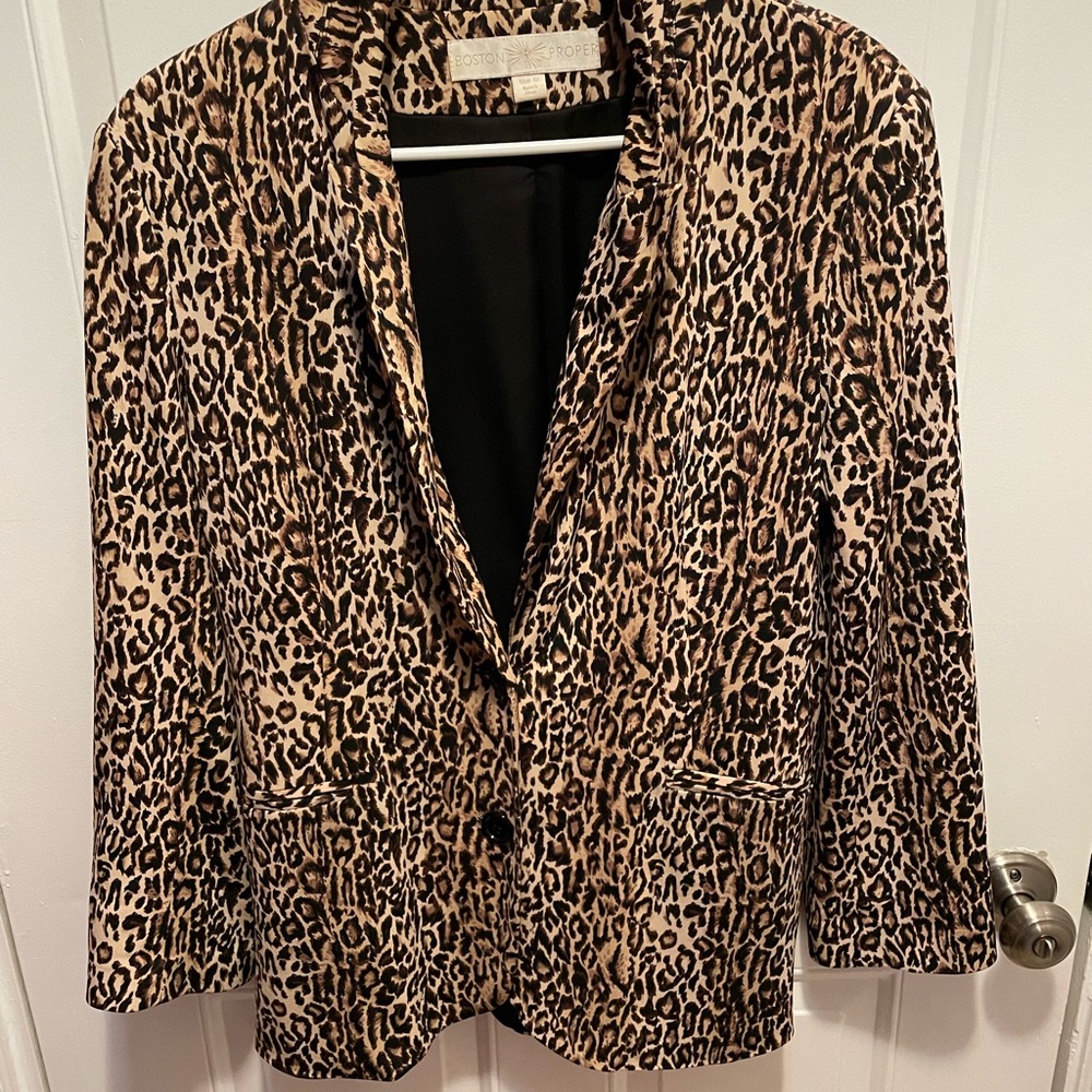 EUC BOSTON PROPER Leopard Print Women's Jacket Large size 12